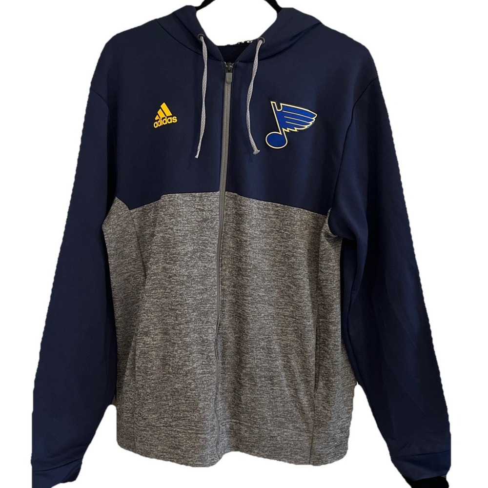 St. Louis Blues Adidas Full Zip Hoodie Jacket NHL Hockey Mens Med Navy Blue Gray